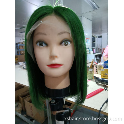 Hot Selling Pink Perruque Pixie Cut Lace Front Original Ombre Bang Curly Green Human Hair Wig